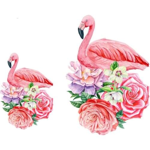 Pink Flamingo Heat Transfer Paper Floral Iron on Patches for T-shirts 3D Vinyl Thermo Stickers Washable Clothes DIY Appliques