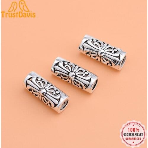 TrustDavis Real 925 Sterling Thai Silver Fashion Hollow Cross Tube Handmade DIY Accessories Fine Jewelry Wholesale HY064
