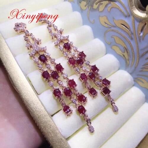 Xin yi peng 925 silver plated gold inlaid natural ruby drop earrings women stud earrings fashion