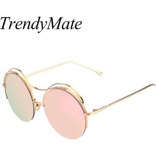 Round Frame Women Sunglasses Alloy Around Hollow Frame Vintage Glasses UV400 Large Frame Colorful High Definition Eyeware 569M