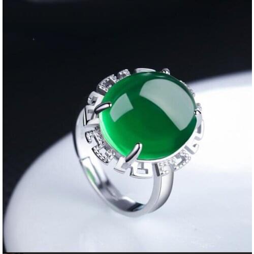 925 ring female Japanese and Korean fashion red corundum green agate gem opening ring hollow Flower rings Aller free shipping