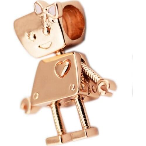 Rose Gold Bella Bot Charm sterling silver jewelry Fit Original Bracelet & Necklace Beads for women DIY Fashion Jewelry