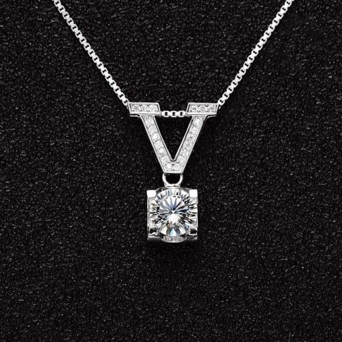 BOEYCJR Love 925 Silver 1ct/2ct/3ct D color Moissanite VVS Engagement Wedding Pendant Necklace for Women Anniversary Gift