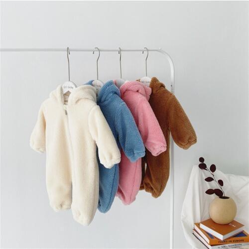 Winter Warm Boys Girls Romper Plus Velvet Newborn Outerwear Rompers Clothing Casual Hooded Baby Kids Jumpsuit Clothes 3M-3T