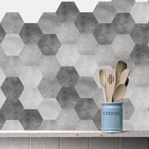 10 Pcs Hexagon Cement Waterproof Bathroom Floor Stickers,Peel Stick Self Adhesive Floor Tiles,Kitchen Living Room Decor Non-Slip