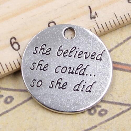 12pcs Charms Plates She Believed She Could So She Did 22x22mm Antique Silver Pendant Making DIY Handmade Tibetan Finding Jewelry