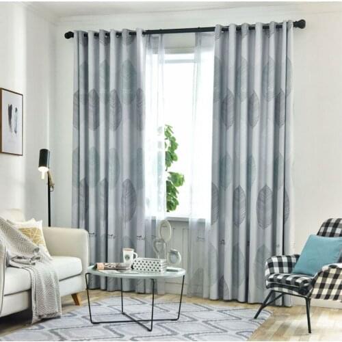 2019 new season gray Nordic maple leaf print suitable for living room, bedroom, curtains, tulle curtains, decorative