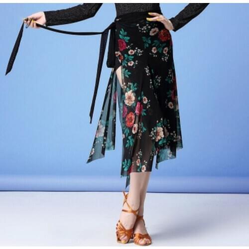 2021 L58 Floral Latin Dance Dress Women Waist Chain Hip Scarf Latin Dance Skirt Ballroom Tango Chacha Belly Dancing Performamnce