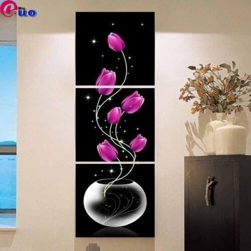 3PCS/set 5d Diy Diamond Painting Vase with Purple Flowers Porch Corridor Vertical Version Home Decor Full Diamond Embroidery
