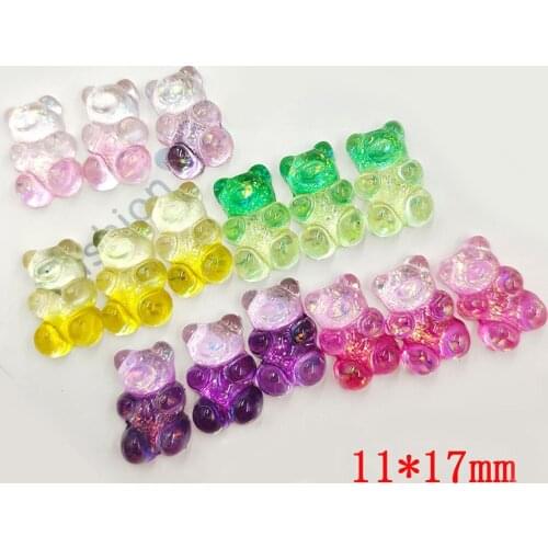 50pcs/lot 5 Colors Mix 17*11MM Shinning Powder Cute Cartoon Bear Flatback Planar Resin Cabochon DIY Crafts for Hair Bow Centers