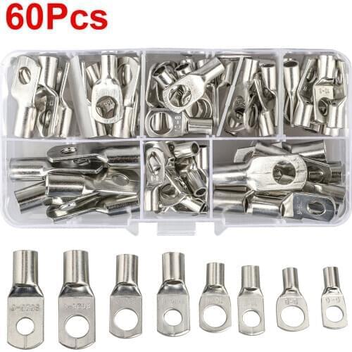 60Pcs Copper Bare SC Terminals Cable lugs Tinned Tube Lug Ring Seal Battery Wire Connectors Cable Crimped/Soldered Terminal