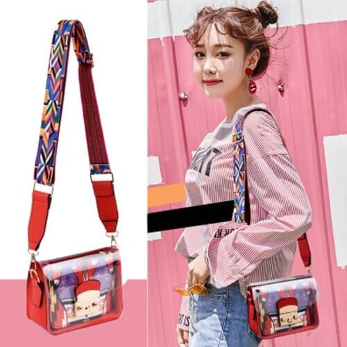 BENVICHED 2021 summer new style small square bag geometry hit the color wide webbing single shoulder slanting transparent c015