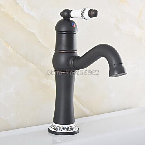 Bathroom Faucets Single Holder Single Hole Bathroom Sink Faucet Swivel Spout Ceramic Handle Oil-Rubbed Bronze Mixer Water Lsf823