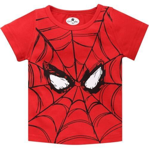 Disney Childrens Short Sleeve Spider-Man Big Head LOGO Printed Round Neck Breathable Comfortable Boys Undershirt T-shirt