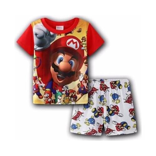 Children Pajamas Kids Mario Cartoon Sleepwear Baby Clothing Set Summer T-shirt+Pants Cotton Nightwear Boys Girl Cosy Pyjamas Set