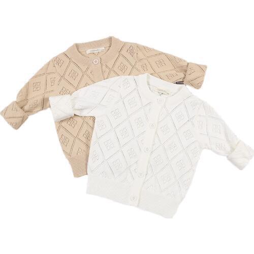 Kids Boys Girls Plaid Sweaters Hollow Out Solid Cardigan 2020 INS Children Cotton Knitted Sewaters White Khaki For 12M-6Y GW90