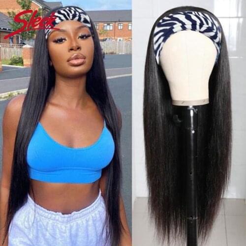 Sleek Headband Straight Hair Wigs 28 Inches Natural Color Remy Brazilian Hair Wig 150% Density With Clips Hair Wig For Black