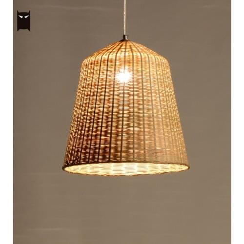 Delicate Art Bamboo Wicker Rattan Basket Pendant Light Fixture Scandinavian Vintage Japanese Style Hanging Lamp Aisle Foyer Room