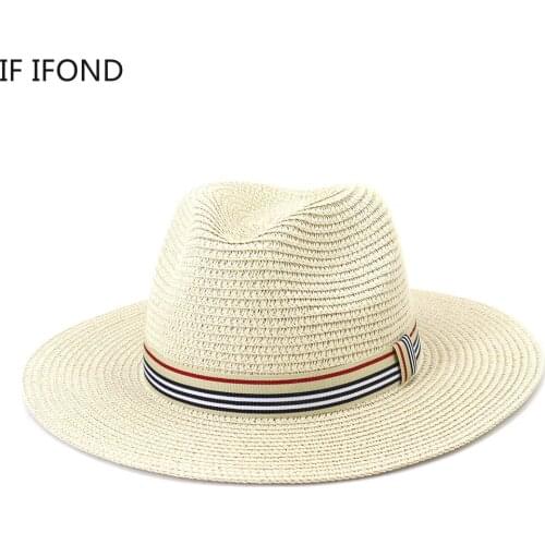 Women Wide Brim Sun Hats 2021 Spring Summer Fashion Panama UV Sun Protection Beach Straw Cap Men Outdoor Casual Jazz Cap