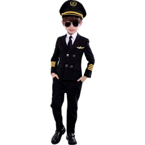 2020 Childrens Day Pilot Uniform Stewardess Cosplay Halloween Costume For Kids Disguise Girl Boy Captain Aircraft Fancy Clothes