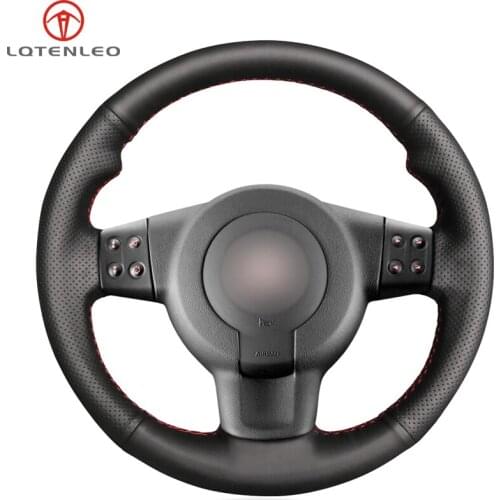 LQTENLEO Black Genuine Leather Steering Wheel Cover For Seat Leon (1P) FR 2005-2009 Leon (1P) Cupra 2005-2009 Ibiza (6L) FR 2005