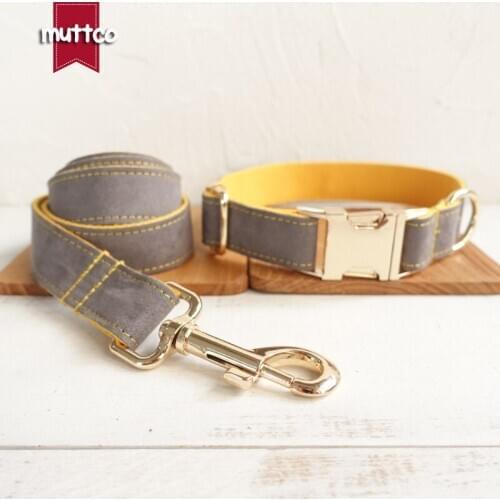 MUTTCO retailing self-design collar GRAY COVER YELLOW handmade poly satin and nylon grey and yellow collar and leash UDC026J