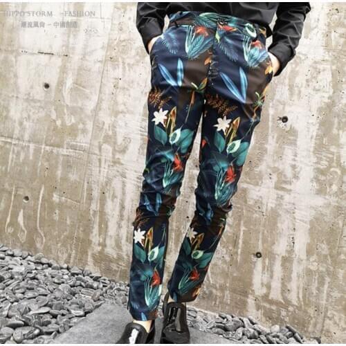 Mens pants stage personality printing harem pant men feet trousers singer dance rock fashion street star style b690