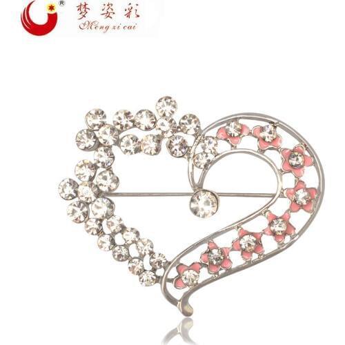 MZC Romantic Love Heart Brooch Pin Crystal Porcelain Flower Brosh for Women Cute Broach Collar Lapel Pin mom gift