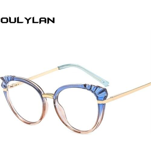 Oulylan TR90 Cat Eye Glasses Frames Women Anti Blue Light Eyeglasses Female Retro Trend Ins Blue Pink Computer Optical Spectacle