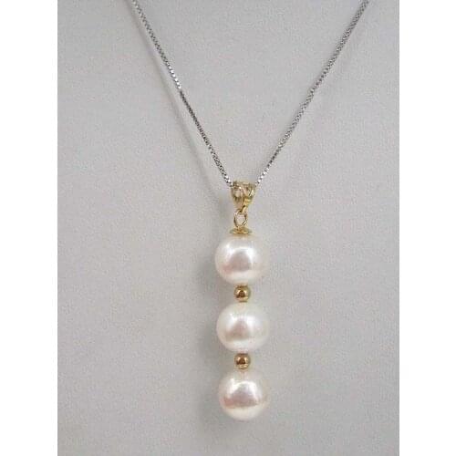 White AAA 9-10mm round south sea natural pearl pendant necklace 925silver Fine Jewelry