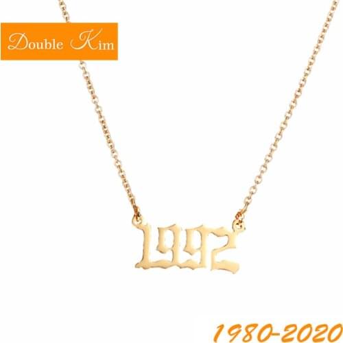 Year Number Pendant Necklace Gold Silver Color Titanium Stainless Steel Chain Necklace Fashion Trendy Women Jewelry Gift