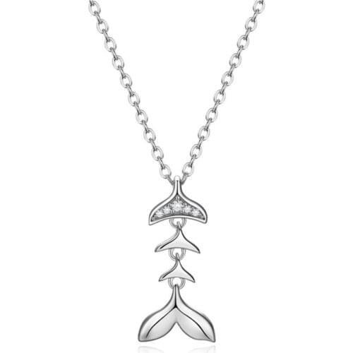 SILVERHOO 925 Sterling Silver Fish Bone Pendant Necklaces For Women Luxury Cubic Zirconia Choker Necklace Statement Jewelry