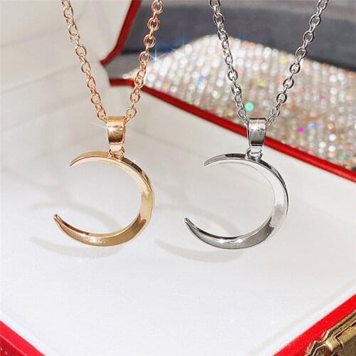 Huitan High Quality Metal Color Moon Pendant Necklace for Women Simple Stylish Neck Accessories Minimalist Gift Trendy Jewelry