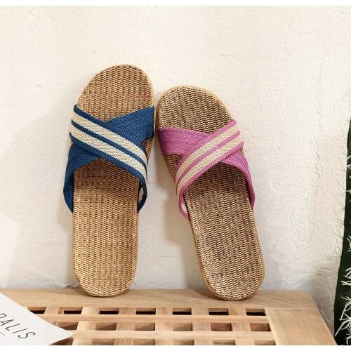 Women Men Crossed Couples Indoor Home Linen Spring Summer Season Cotton and Hemp Thickened Slippers Sandals Beautiful Comfort