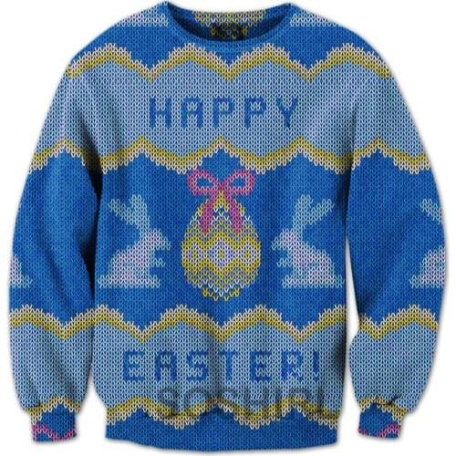 Happy Easter Sweatshirt Funny Kawaii Hoodie Lucky Rabbit Eggs Outfit Harajuku Knitted 3d Print Pullovers Punk Hip Hop Streetwear