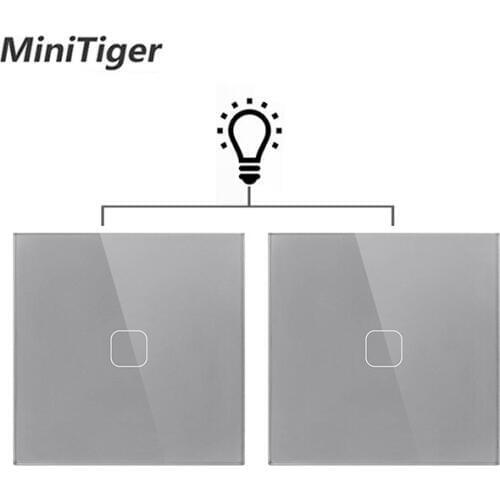 Minitiger EU/UK standard Gray Crystal Glass 1 Gang 2 Way Touch Switch Panel Touch Switch Light Wall Only Touch Function Switch