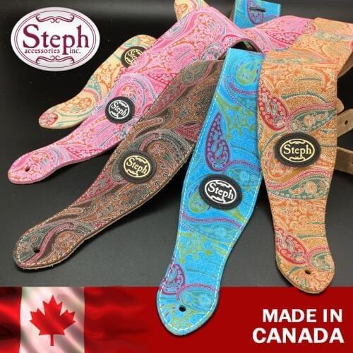 Steph Handmade PAY-2205 Paisley Genuine Leather Guitar Strap, Made In Canada