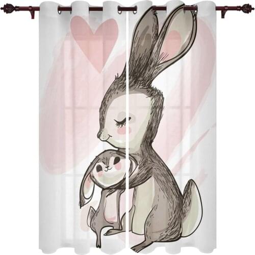 Funny Translucent Curtains Bunny Love Watercolor Children Bedroom Decoration Living Room Kitchen Window Exquisite Curtains