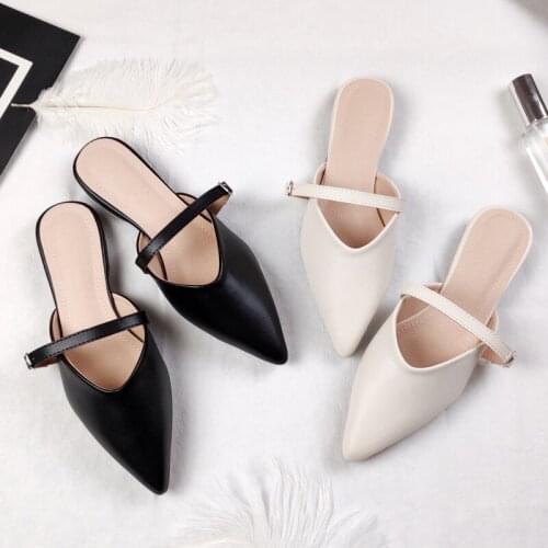 Designers Spring and Summer 2021 New Faux Leather Womens Flats with Pointed Toe Fashion Trend Slippers Flat Slippers for Women