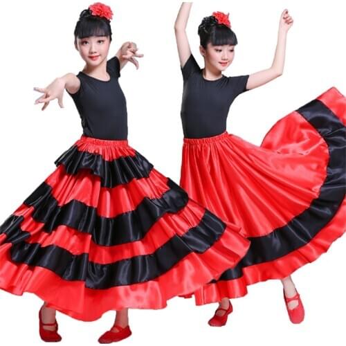 Girls Flamenco Skirt Flamenco Spanish Dress Chorus Stage Performance Dance Gypsy Skirt Woman Red Bullfighting Flamengo Dresses