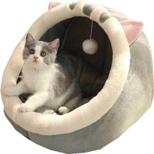 Winter Thickened Plush Dog Bed Fluffy Pet Kennel Semi-closed Cat Cushion Warm Sofa Sleeping Mats for Cats Kitten Pet Supplies