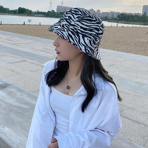 2021 New Fashion Summer Black White Zebra Striped Print Bucket Hats Reversible Fisherman Caps For Women Men Panama Gorras