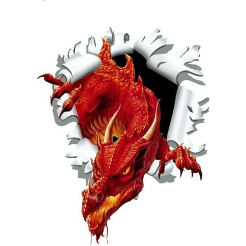 3D Ripped Torn Bullet Hole Design Motive Red Dragon Vinyl Motorcecly Car Sticker Decals for Window Door Laptop 15cm*15cm