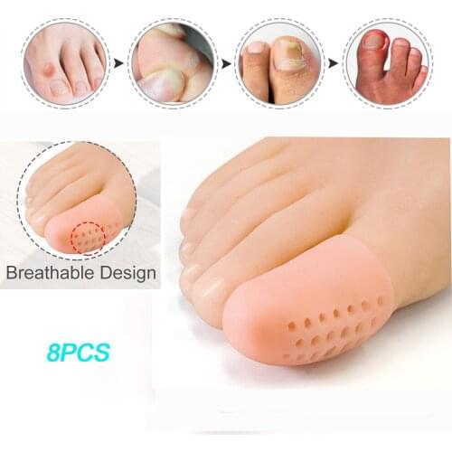 8pcs Breathable Silicone Gel Foot Corns Blisters Cover Big Toe Protector Bunion Thumb Separator Toe Sleeve Cap Cover Pedicure
