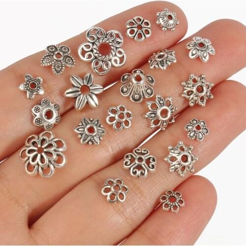 Antique Silver Plated Metal Beads Round Column Flower Rondelle Loose Beads for Jewelry Making DIY Bracelet Findings Accessories
