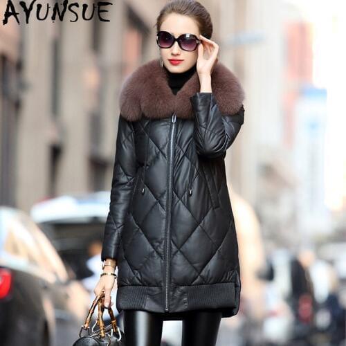 AYUNSUE Leather Jacket Winter Coat Women Real Fox Fur Collar Down Jacket Women Clothes 2020 Sheepskin Coat Chaqueta Mujer 619047