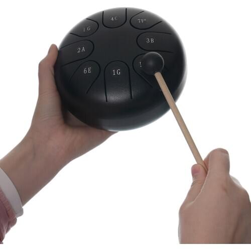 8 Notes 6 Inch Steel Hand Pan Tongue Drum C Key with Drum Mallets Notes Stickers Gift for Beginner Pro Black