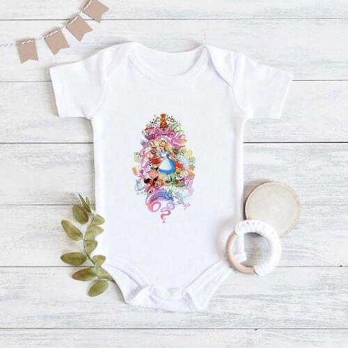 Harajuku Toddler Bodysuits Kawaii Cute Alice in Wonderland Print Summer Streetwear Baby Girl Chic Casual Newborn Bodysuits