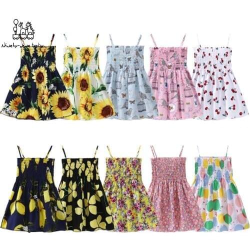 Kids Dresses for Girls Summer Girl Sleeveless Dress Toddler Flower Print Princess Dress 1-7 Y Childrens Clothing Beach Dress