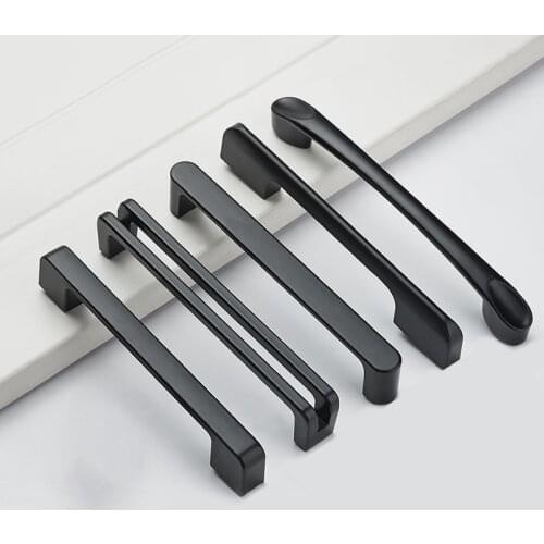 European Modern Minimalist Closet Handle Black Aluminum Handle for Kitchen Cabinet Doors, Drawers, Wine Cabinets, Wardrobes